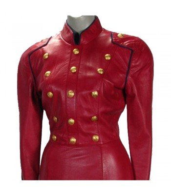 Women Red Leather Long Coat Victorian Style Celebrity Gothic Leather Coat (2025)
